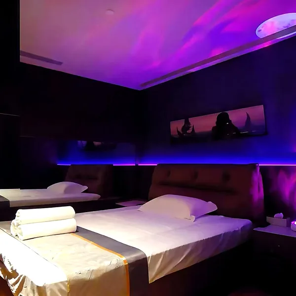 Dark purple suite with stronger privacy and a lower-light mood photo