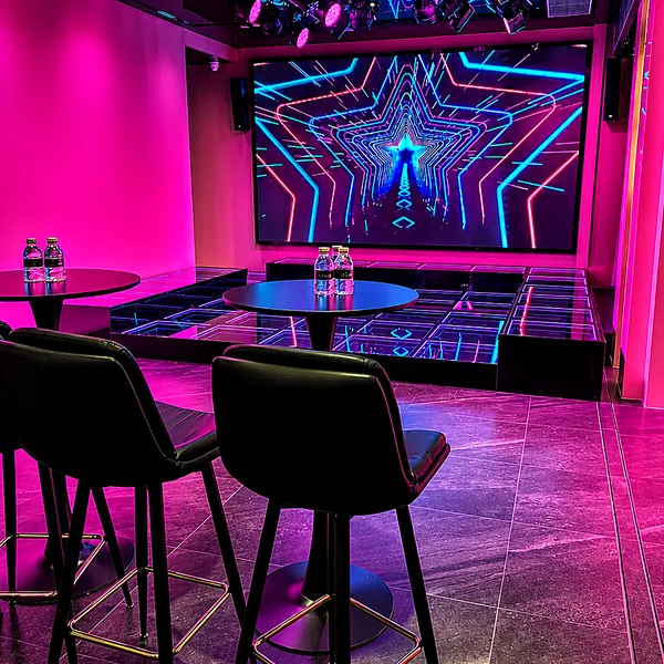 Neon stage close-up with LED screen and lighting photo